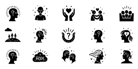 Fototapeta premium Silhouette Mental Health & Support Icons Set