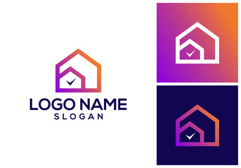 vector design of house logo and chat symbol with check mark.