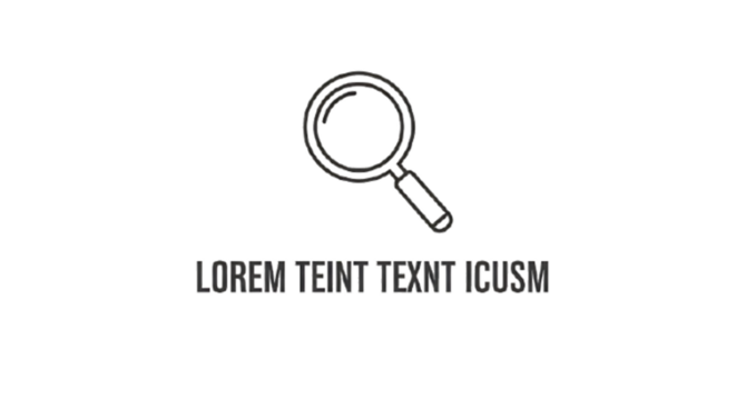 A magnifying glass icon above placeholder text on a black background in a simple graphic design style on transparent background - Powered by Adobe