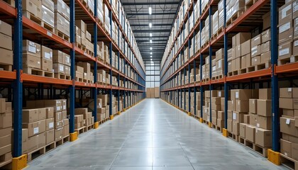 Close-up of boxes and packaging, clean and modern storage facility