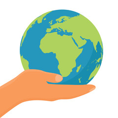 Hand holding globe earth isolated on white background. Environment day. Earth day
