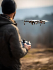 Fototapeta premium man launches drone