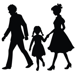 Family walking together black silhouette people parents