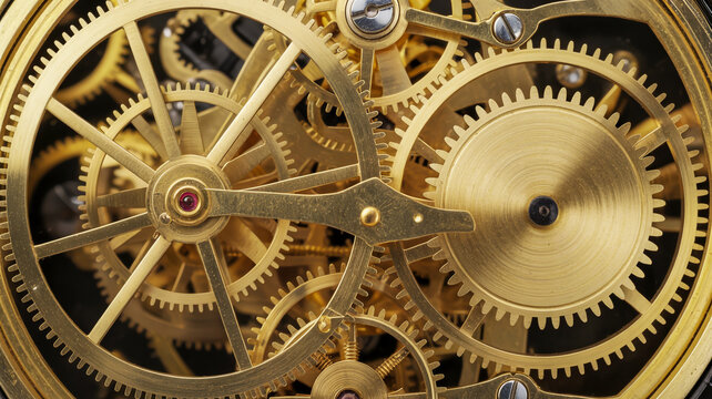 Intricate golden gears of an antique pocket watch mechanism - Powered by Adobe