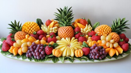 Colorful fruit carving display on platter