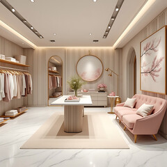 Boutique Interior with White Walls and Textures

