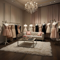 Designer Clothing in a Boutique with Ambient Lighting

