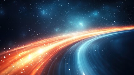 Abstract cosmic light trails curving through space, depicting futuristic travel or energy.