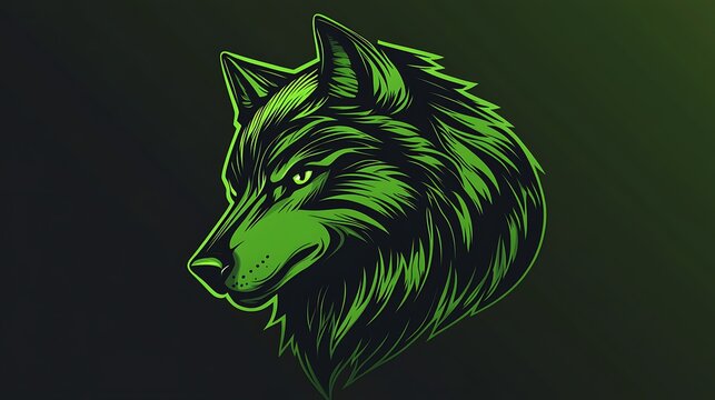 A striking green wolf head profile vector illustration for gaming team logos or artwork photo