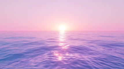Obraz premium Pastel pink and purple sunset over calm ocean water.