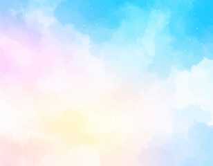 Pastel Ink Flow with Gold Detail. Vibrant Rainbow Watercolor Wash. Fantasy Pastel Sky Illustration. Romantic Pink Blue Watercolor Art. Abstract Ink Painting Background
