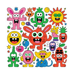 Obraz premium Colorful cartoon monsters and characters with big eyes