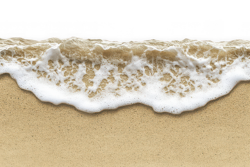 Ocean wave washing onto sandy beach isolated on transparent background