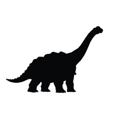 Black silhouette of a long neck dinosaur on white background 1