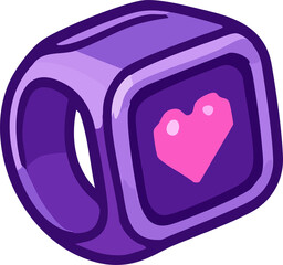 A purple ring with a screen that has a pink heart on it.