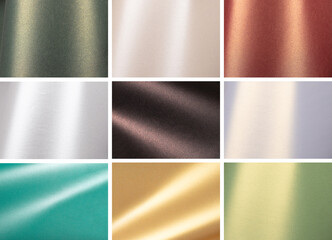 Glossy texture set with shiny surfaces in silver, golden, platinum and bronze tones. Smooth metallic