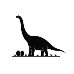 Black silhouette of a Diplodocus dinosaur with eggs