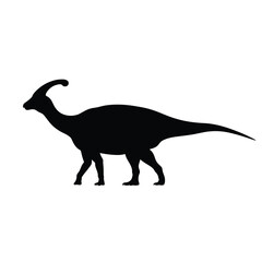 Black silhouette of a Parasaurolophus dinosaur walking