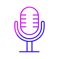 Microphone illustration in purple and blue line art style  