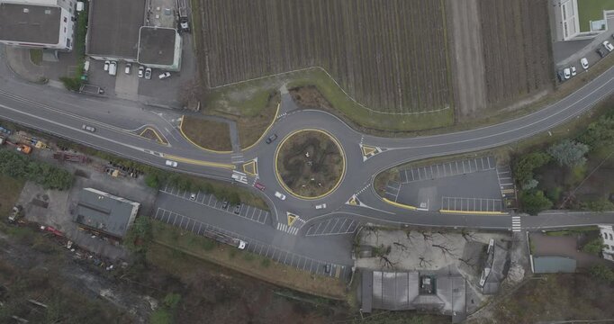 Aerial view of Salorno with roundabout, South Tyrol, Italy.
