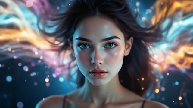 Abstract art of a woman with flowing colorful lights. 4k video - Powered by Adobe