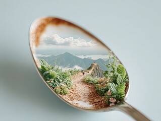 Spoonful of Nature: A Breathtaking Mountaintop View. Explore a serene landscape, a journey of discovery and tranquility.