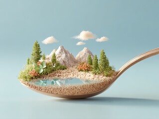 Miniature Landscape on a Spoon: A Tiny World of Nature's Serenity