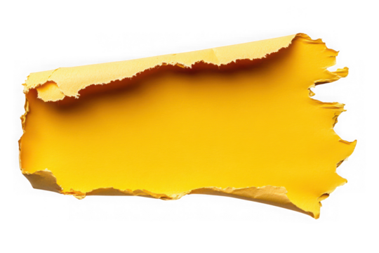 Torn yellow paper with rough edges isolated on transparent background