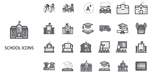 School simple concept 24 Grew color icons set .Vector illustration.
