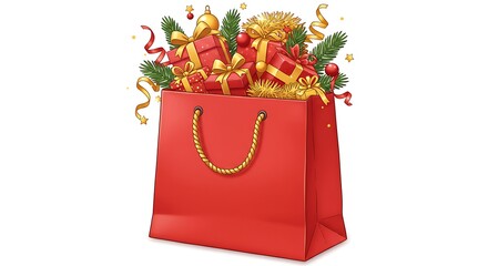 Red bag filled with gifts
