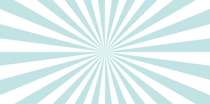Stripes sunburst in retro pop art style. Swirling radial background. Faded blue, white and beige color burst background. Modern seamless retro vintage burst sunrise sunbeam element spiral striped