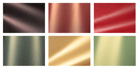 Paper texture collection with curved sheets in brown, yellow, beige and green tones. Glossy,