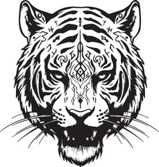 Fototapeta premium Angry Black and White Tiger Face Vector Clipart Tool- Tribal Design and Ying-Yang Adobe Illustrator Artwork