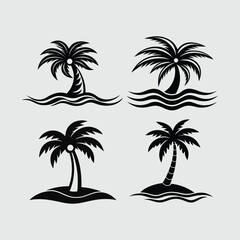 Tropical Palm Tree Silhouettes – Black and White Vector Set for Summer Designs