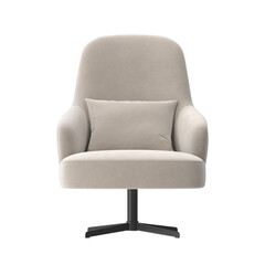 Modern Cream Fabric Swivel Armchair with Lumbar Pillow, Front View