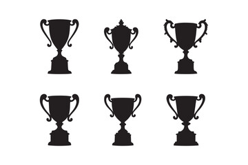 Collection of six black trophy silhouettes on a white background