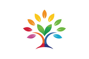 Vibrant rainbow tree logo symbolizing growth and diversity