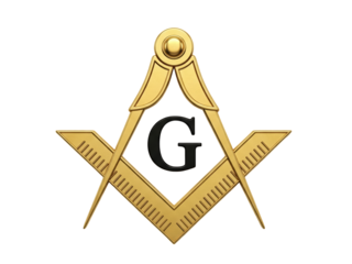 A Masonic square and compasses symbol with the letter "G" in the center, classic design in gold and black, centered and isolated on a transparent background