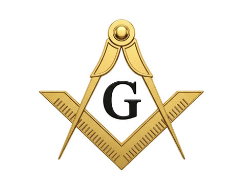 A Masonic square and compasses symbol with the letter "G" in the center, classic design in gold and black, centered and isolated on a transparent background