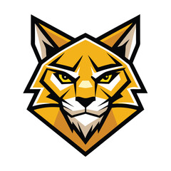 Fototapeta premium Front view of a yellow bobcat head shows striking yellow eyes and black outline
