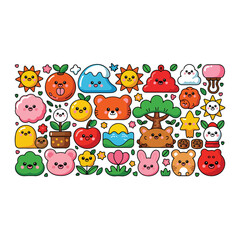Obraz premium Kawaii Nature Elements and Animals Collection cute