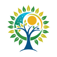 Stylized tree of life with sun moon and stars