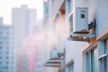 Air conditioner dripping water on a hot summer day in the city