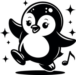 Dancing Penguin A Cute Cartoon Silhouette Vector for Printable Art Wildlife Posters and Creative Craft Projects.