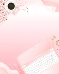 Pink desk setup with coffee blossoms