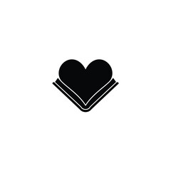 Black heart shape on open book silhouette vector
