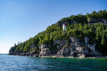 View of the lighthouse on Flowerpot Island in Tobermory.