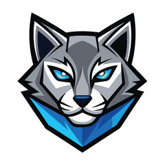 Intense blue eyed wolf with gray fur displays a bold geometric style