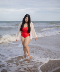 Woman young portrait asian fat chubby cute beautiful smile cheerful happy fun enjoy relax freedom...