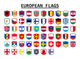 flags of european countries in the shape of shields